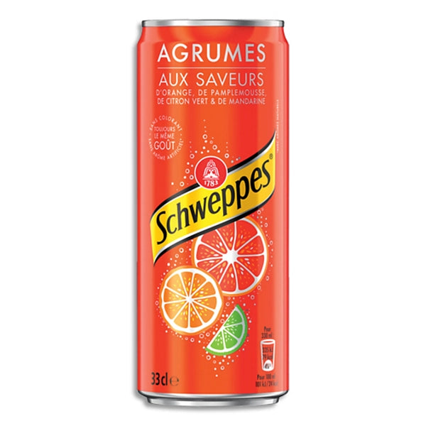 SCHWEPPES Canette de boisson gazeuse pétillante agrumes de 33 cl