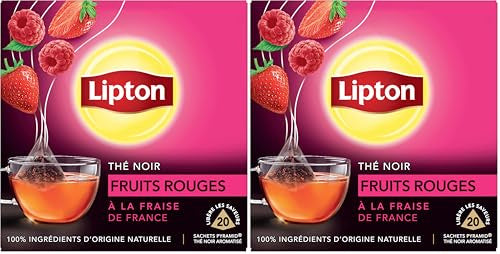 Lipton Thé Noir Fruits Rouges à la fraise de France 20 Sachets Pyramid