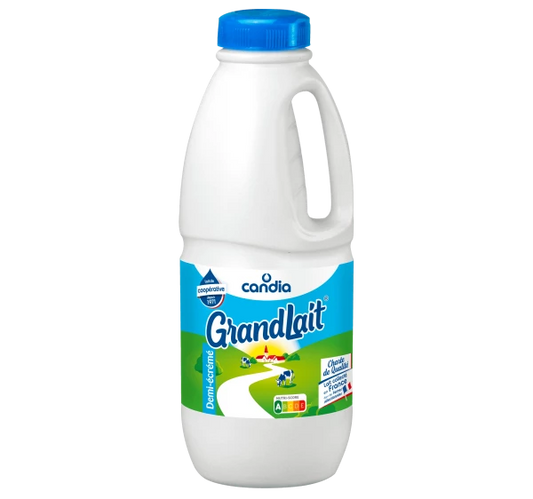 Lait 1/2 écrémé UHT – bouteille 1L – Grandlait